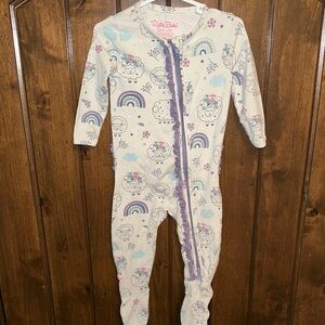 Ruffle Butts Cream and Purple Sheep Print Footie